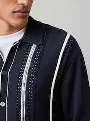 Navy/White Regular Fit Cotton Rich Vertical Stripe Button-Through Jumper - Image 4 of 7