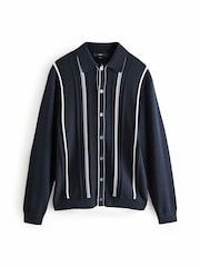 Navy/White Regular Fit Cotton Rich Vertical Stripe Button-Through Jumper - Image 5 of 7