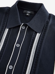 Navy/White Regular Fit Cotton Rich Vertical Stripe Button-Through Jumper - Image 6 of 7