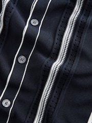 Navy/White Regular Fit Cotton Rich Vertical Stripe Button-Through Jumper - Image 7 of 7