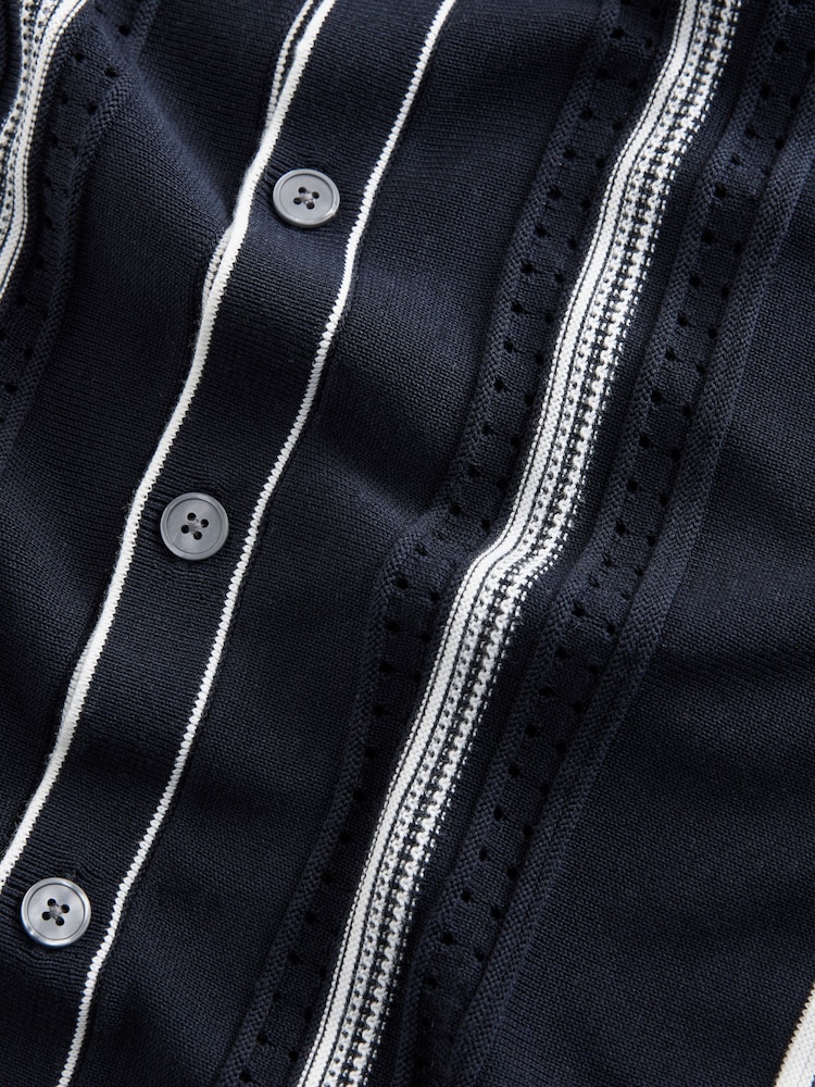 Navy/White Regular Fit Cotton Rich Vertical Stripe Button-Through Jumper - Image 7 of 7