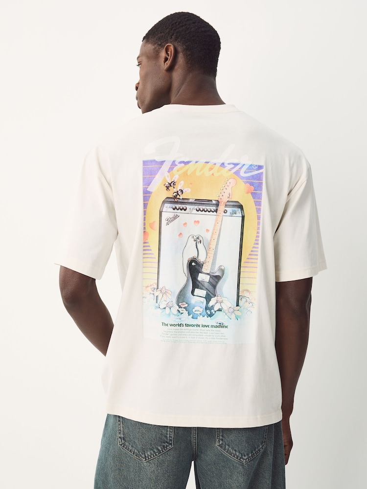 Ecru Fender Regular Fit Band Graphic Print T-Shirt - Image 1 of 9 Ecru Fender Regular Fit Band Graphic Print T-Shirt - Image 1 of 9