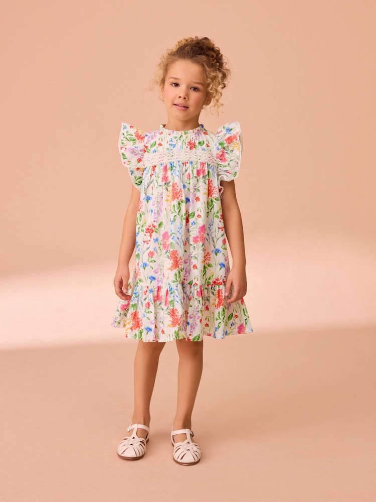 Laura Ashley Multi Elston Gardens Floral Print Lace Cotton Dress - Image 1 of 10