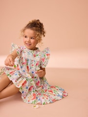 Laura Ashley Multi Elston Gardens Floral Print Lace Cotton Dress - Image 4 of 10