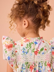 Laura Ashley Multi Elston Gardens Floral Print Lace Cotton Dress - Image 6 of 10