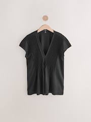 Black Pintuck V-Neck Top - Image 4 of 6