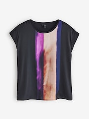 Schwarz/Bunt - Kurzarm-Top mit Print - Bild 5 von 7