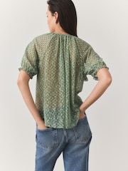 Teal Blue Short Sleeve Ruffle Mesh Blouse - Image 3 of 5
