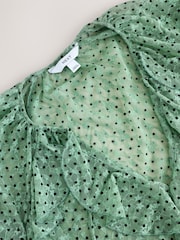 Teal Blue Short Sleeve Ruffle Mesh Blouse - Image 7 of 8