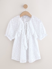 White Short Sleeve Ruffle Mesh Blouse - Image 6 of 8