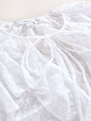 White Short Sleeve Ruffle Mesh Blouse - Image 7 of 8