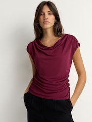 Burgundy Red Sleeveless Drape Top - Image 1 of 6