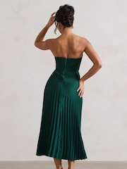 Club L London Green Bordeaux Satin Corset Style Midi Dress - Image 1 of 6