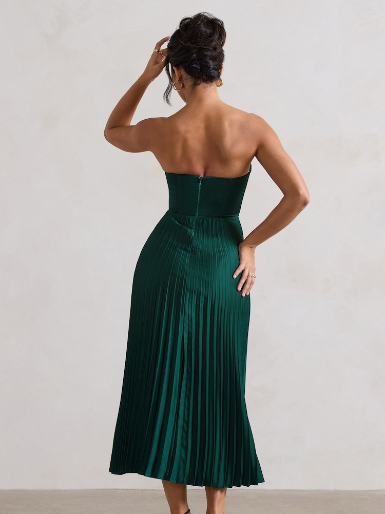 Club L London Green Bordeaux Satin Corset Style Midi Dress - Image 1 of 6