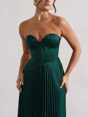 Club L London Green Bordeaux Satin Corset Style Midi Dress - Image 3 of 6