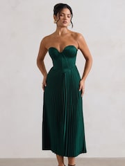 Club L London Green Bordeaux Satin Corset Style Midi Dress - Image 5 of 6