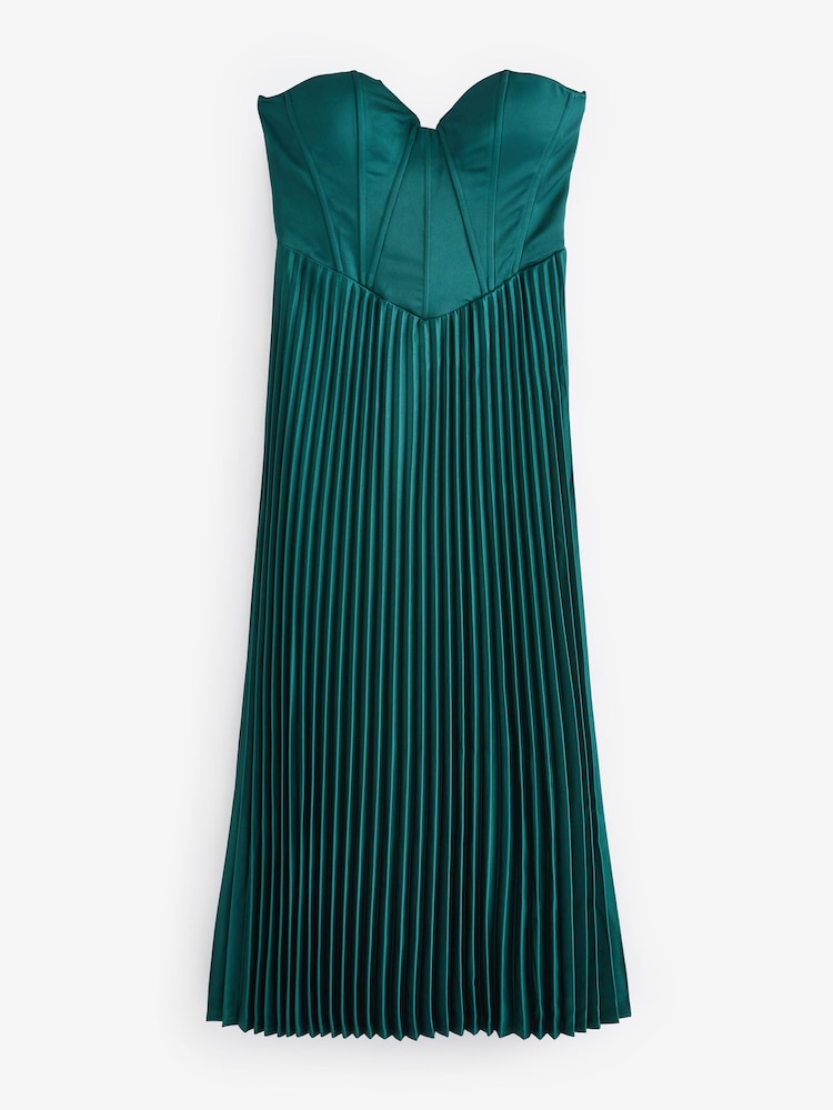 Club L London Green Bordeaux Satin Corset Style Midi Dress - Image 6 of 6