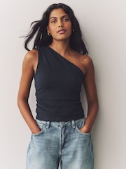 Navy One Shoulder Ruched Top - Image 1 of 7