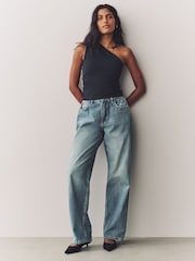 Navy One Shoulder Ruched Top - Image 2 of 7