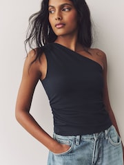 Navy One Shoulder Ruched Top - Image 3 of 7