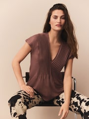 Rose Pink Pintuck V-Neck Top - Image 1 of 7