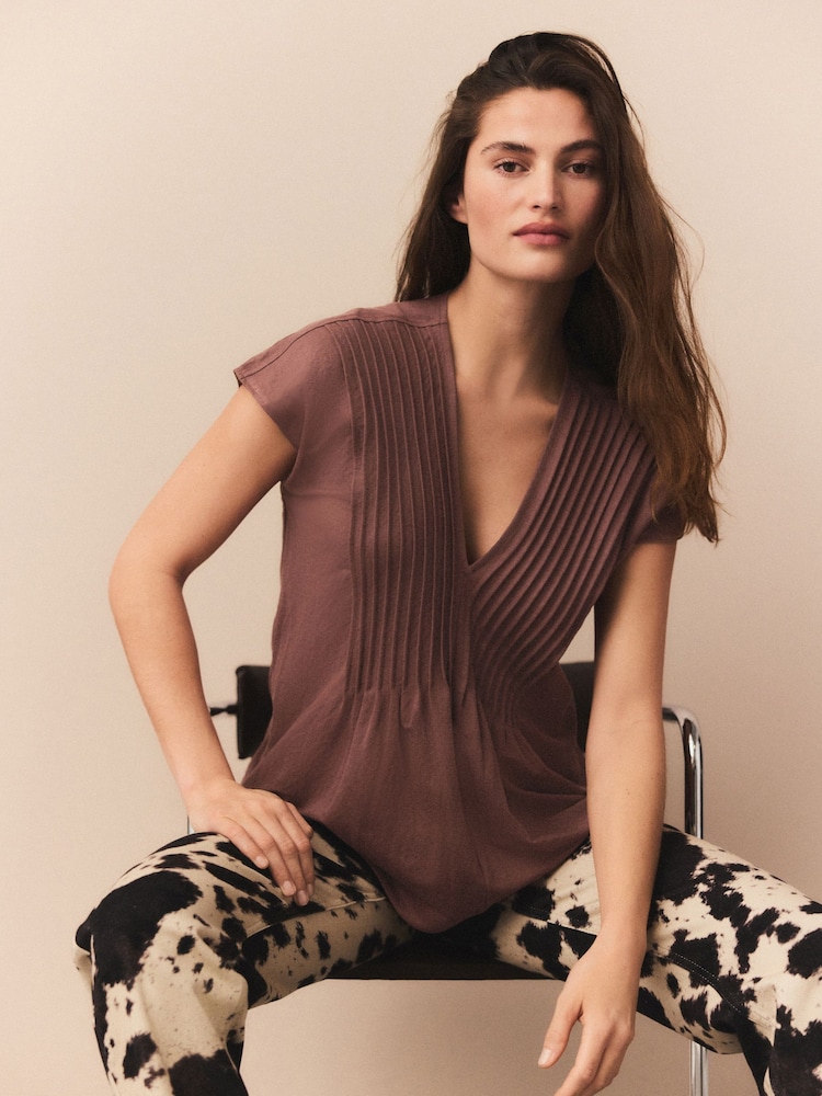 Rose Pink Pintuck V-Neck Top - Image 1 of 7