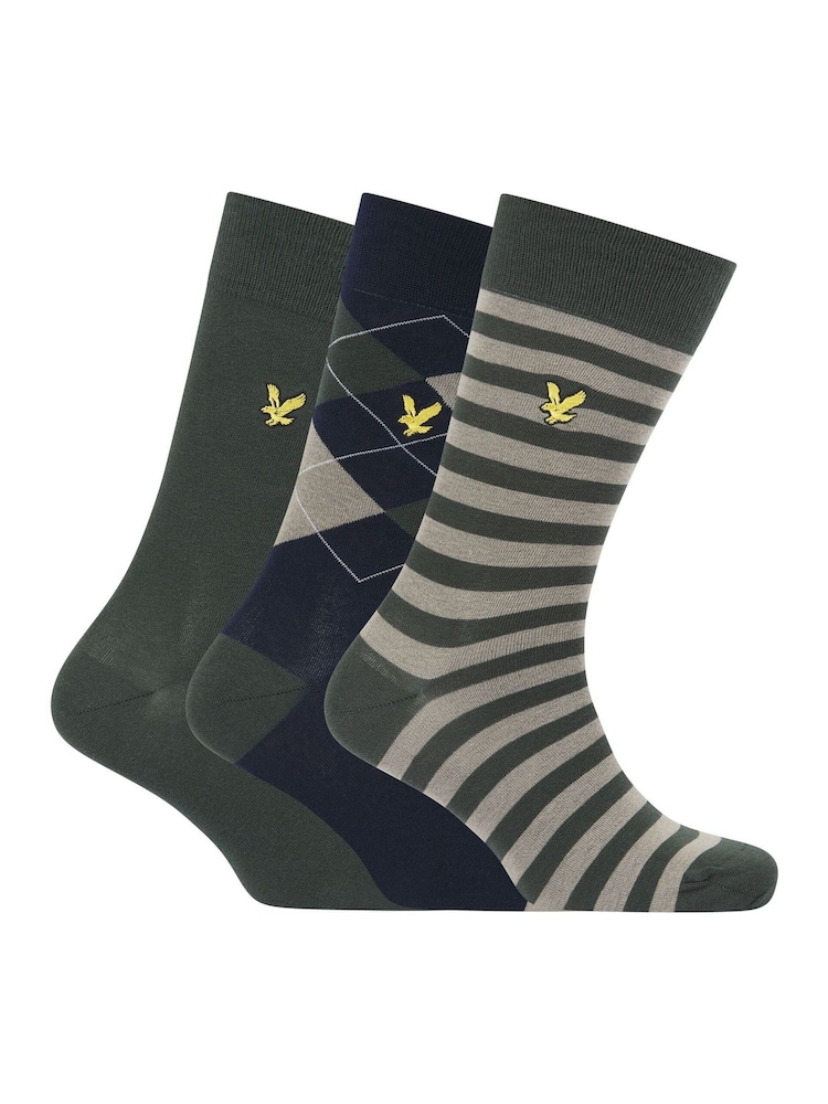 Lyle & Scott Green 3 Pack Barwood cotton Socks - Image 1 of 4
