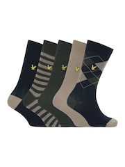 Lyle & Scott Blue Harold cotton socks 5 Pack - Image 1 of 6
