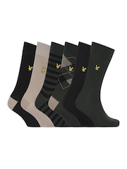 Lyle & Scott Green Timothy Socks Gift Box 6 Pack - Image 1 of 6