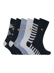 Lyle & Scott Blue Timothy Socks Gift Box 6 Pack - Image 1 of 6