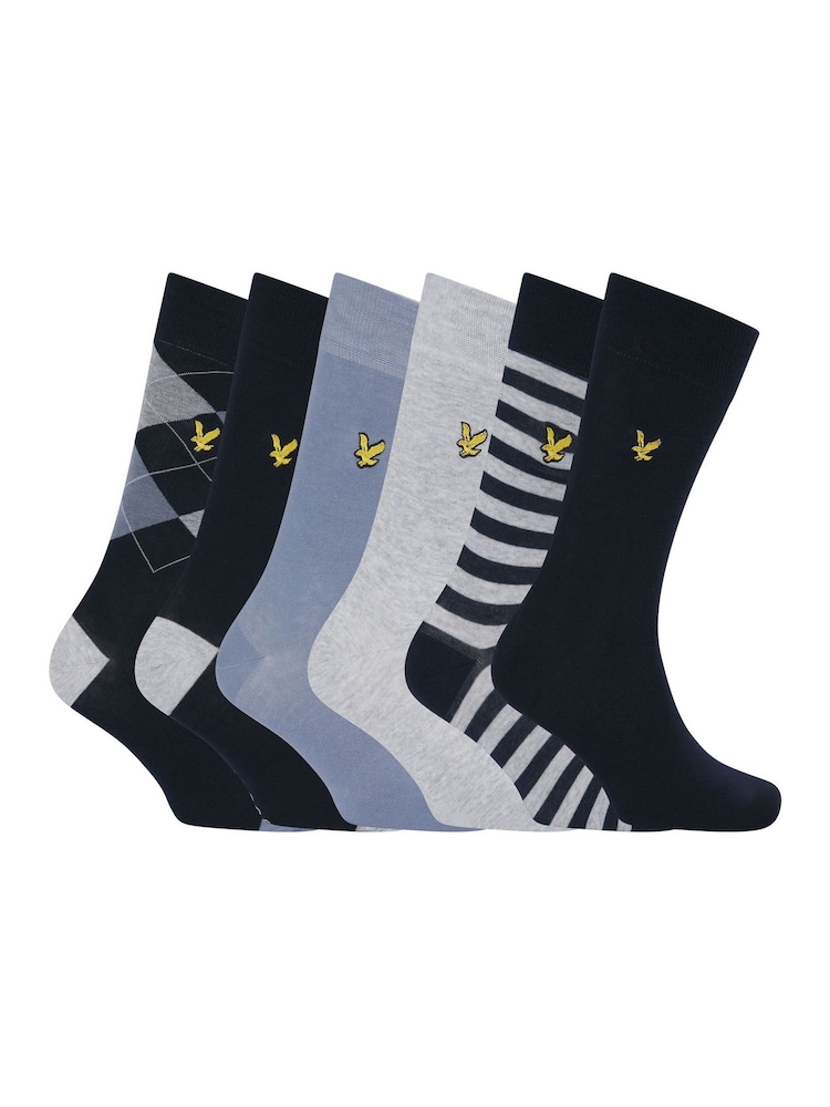 Lyle & Scott Blue Timothy Socks Gift Box 6 Pack - Image 1 of 6