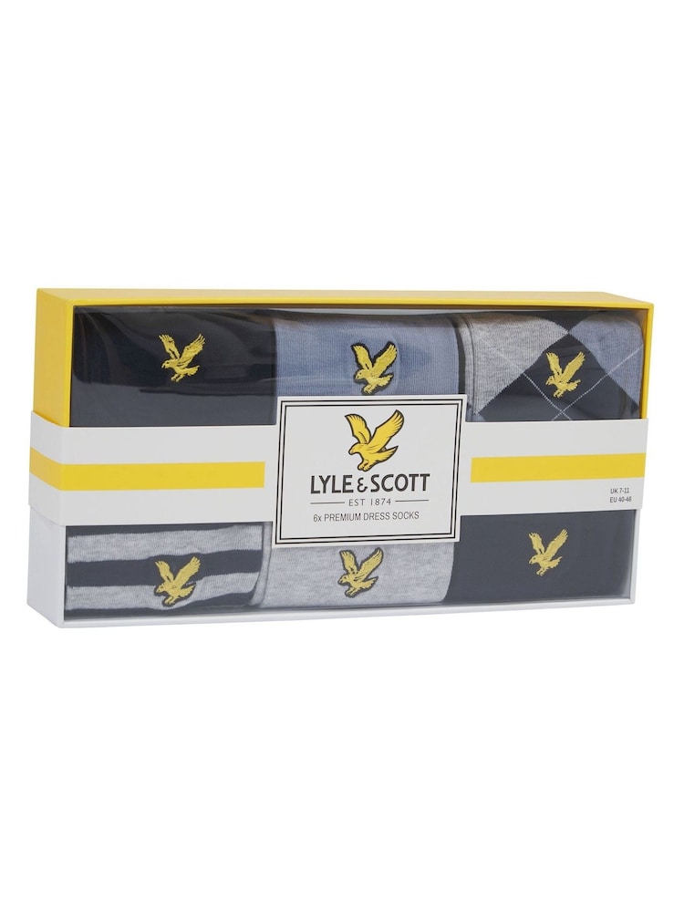 Lyle & Scott Blue Timothy Socks Gift Box 6 Pack - Image 6 of 6