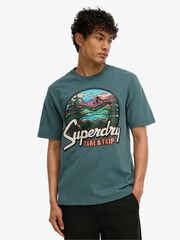 Superdry Blue Travel Postcard Graphic T-Shirt - Image 1 of 6