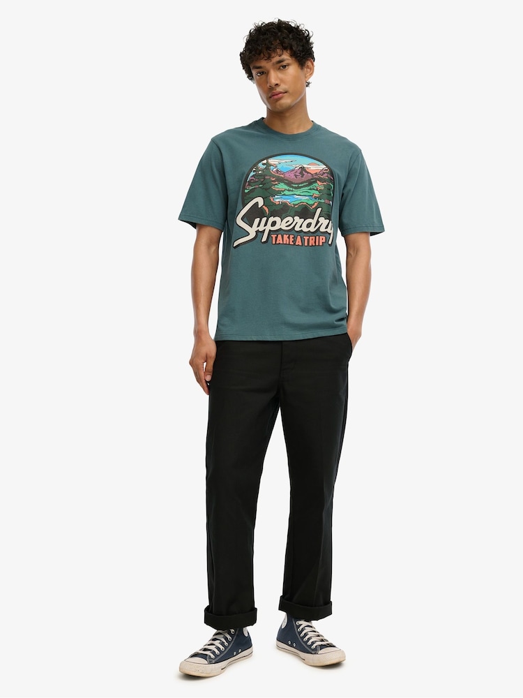 Superdry Blue Travel Postcard Graphic T-Shirt - Image 2 of 6