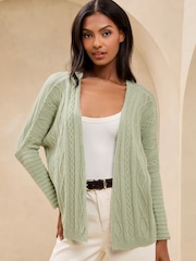 Grün - Lipsy Knitted Pretty Stitch Crochet Long Cardigan - Image 1 of 4