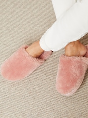 Threadbare Pink Faux Fur Mule Slippers - Image 1 of 5