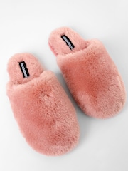 Threadbare Pink Faux Fur Mule Slippers - Image 2 of 5