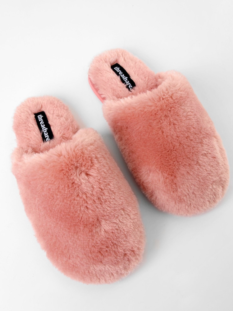 Threadbare Pink Faux Fur Mule Slippers - Image 2 of 5