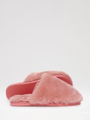 Threadbare Pink Faux Fur Mule Slippers - Image 4 of 5