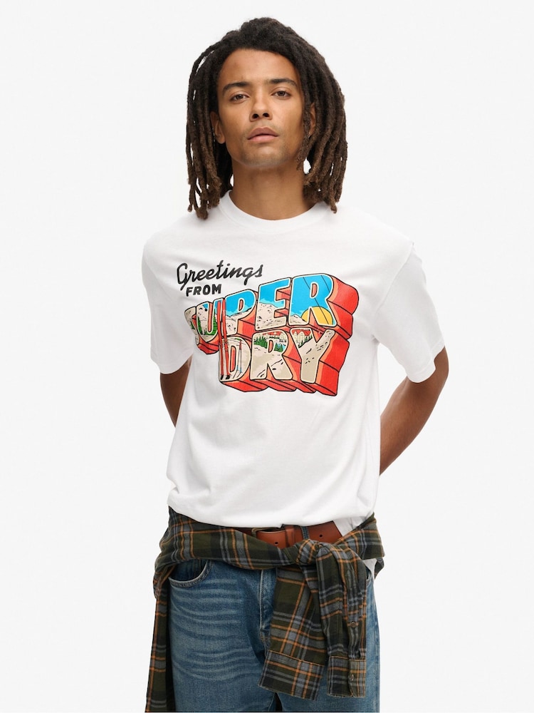 Superdry White 100% Cotton Travel Postcard Graphic T-Shirt - Image 1 of 3