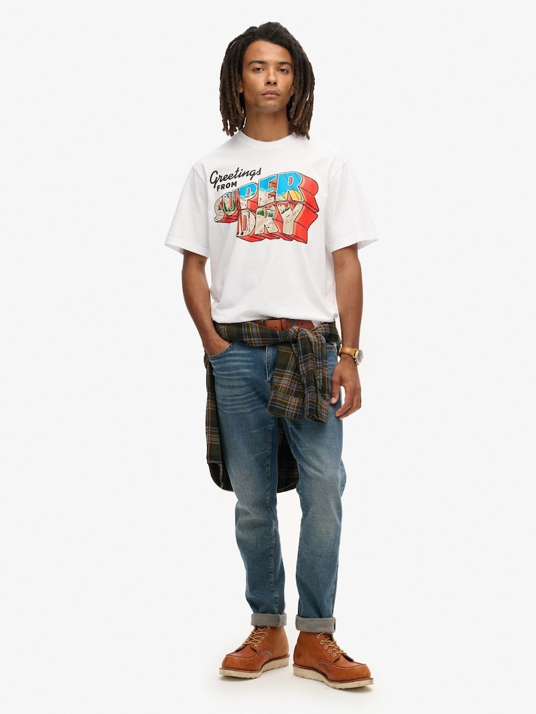 Superdry White 100% Cotton Travel Postcard Graphic T-Shirt - Image 2 of 3