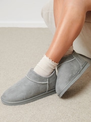 Threadbare Grey Suede Faux Fur Lined Slipper Boots - Image 1 of 5