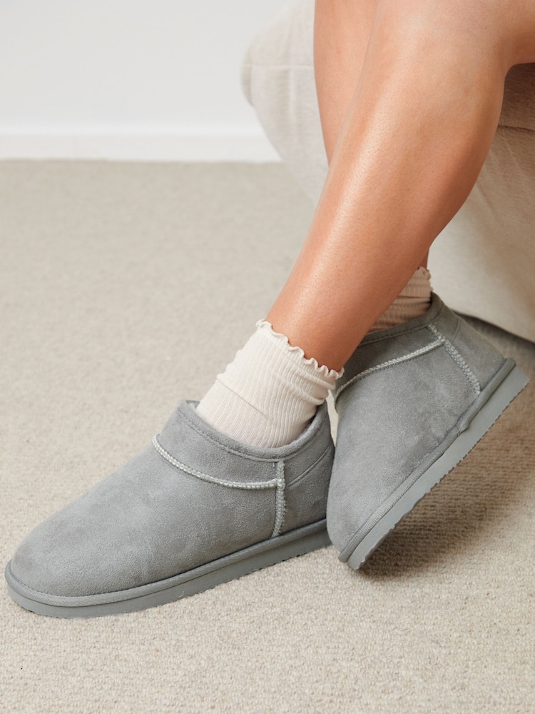 Threadbare Grey Suede Faux Fur Lined Slipper Boots - Image 1 of 5