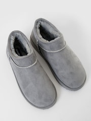 Threadbare Grey Suede Faux Fur Lined Slipper Boots - Image 4 of 5