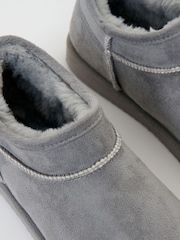 Threadbare Grey Suede Faux Fur Lined Slipper Boots - Image 5 of 5