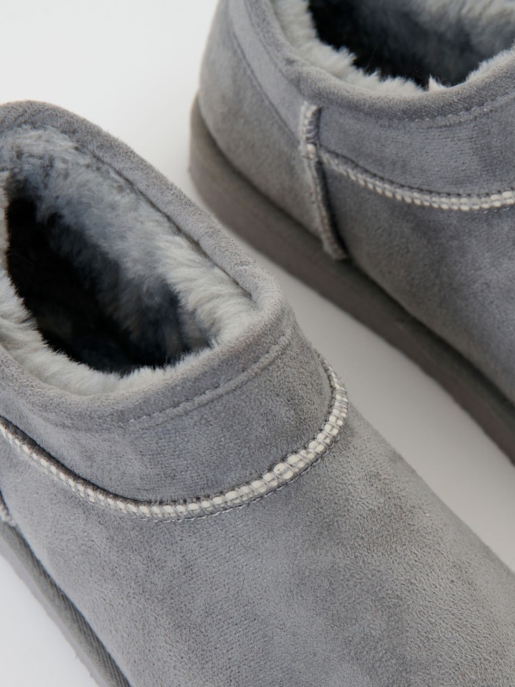 Threadbare Grey Suede Faux Fur Lined Slipper Boots - Image 5 of 5