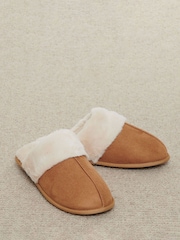 Threadbare Brown Faux Suede Faux Fur Lined Mule Slippers - Image 2 of 6