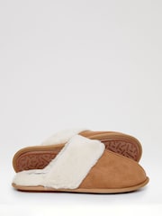 Threadbare Brown Faux Suede Faux Fur Lined Mule Slippers - Image 6 of 6