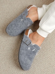 Threadbare Grey Felt Faux Fur Lined Clog Mule Slippers - Image 1 of 5