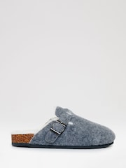 Threadbare Grey Felt Faux Fur Lined Clog Mule Slippers - Image 2 of 5
